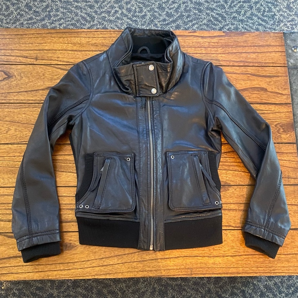 ❌sold❌Xs Michael Kors black leather moto riding cafe racer jacket